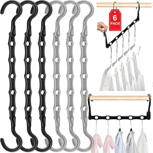 6 Pack Closet Organizers and Storage Stronger, College Dorm Room Essentials for Girls Guys, Magic Clothes Hangers Space Saving Hangers with 5 Holes Closet Storage for Heavy Clothes, Home Organization