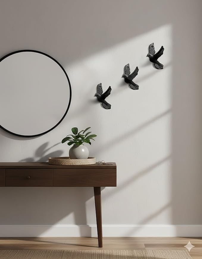 Ambipolar Flying Style Iron Cast Decorative Pigeon Bird Wall Mounted Coat Hooks, 5 Pieces, Black