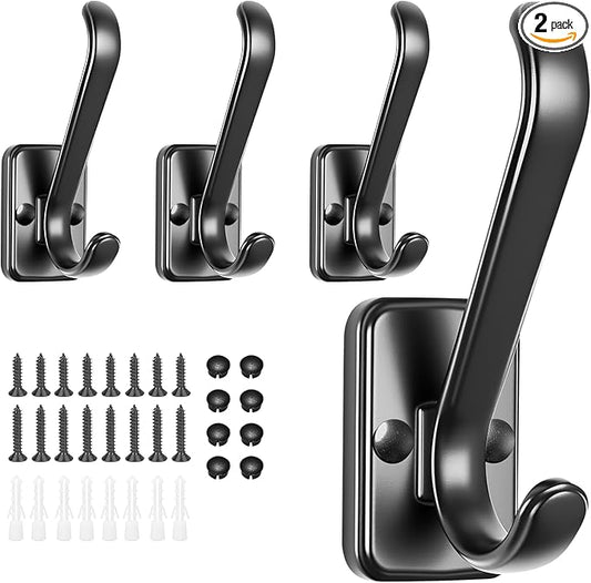 Coat Hooks Heavy Duty - Metal Wall Hooks Wall Mount with Concealed Screw Design Matte Black Hooks for Hanging Towel, Key, Robe, Scarf, Entryway Closet Mudroom Bathroom (4, Black)