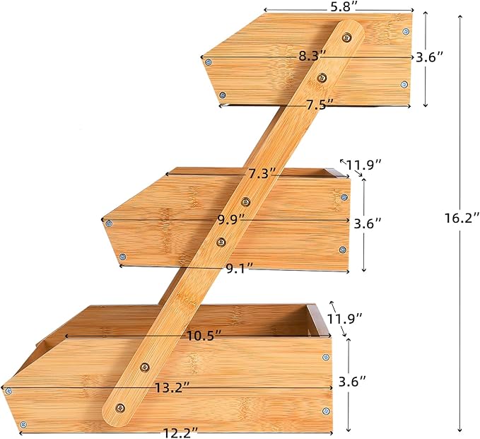 Fruit Basket, 3 Tier Bamboo Fruit Bowl for Kitchen, Stand Storage Holder, Heavy Duty/Large Capacity for Fruit, Vegetables Countertop Organizer