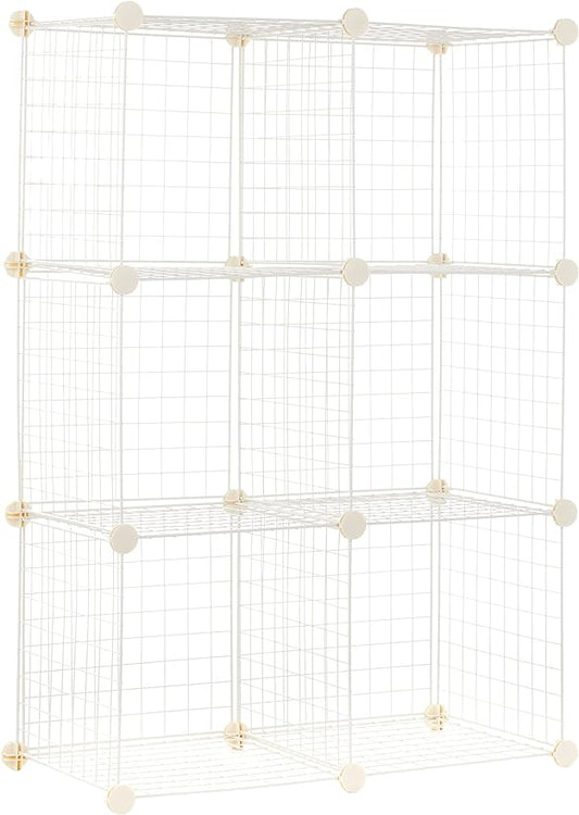 Amazon Basics 6 Cube Wire Grid Storage Organizer, Stackable Storage Cubes, Modular Closet Organizer Shelves, 14.6" D x 30.3" W x 44.8" H, White