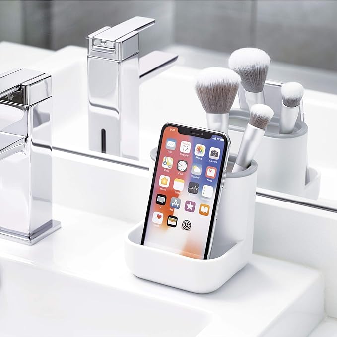 iDesign Cade Center for Bathroom Countertops, Desks, Vanities-White and Gray