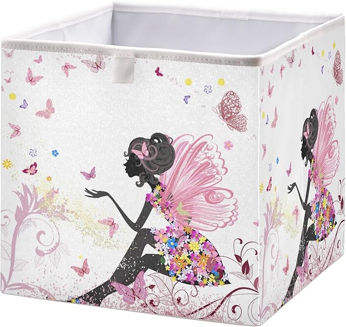 Blueangle Butterfly Girl Cube Storage Bin, 11 x 11 x 11 in, Large Collapsible Organizer Storage Basket for Home Décor