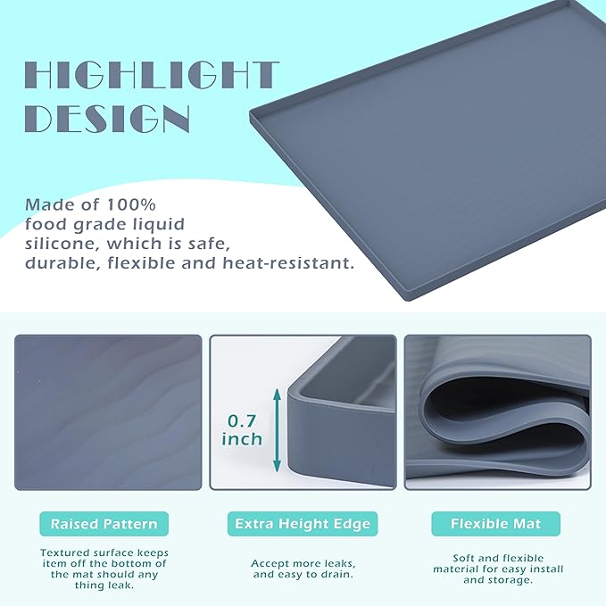 URMONA Waterproof Silicone Under Sink Mat 19'' x 12'' Shelf Liner for Kitchen and Bathroom, Cabinet and Counter Protector, Storage and Organizers, Litter Mat, Pet Cat Puppy Essentials(Navy)