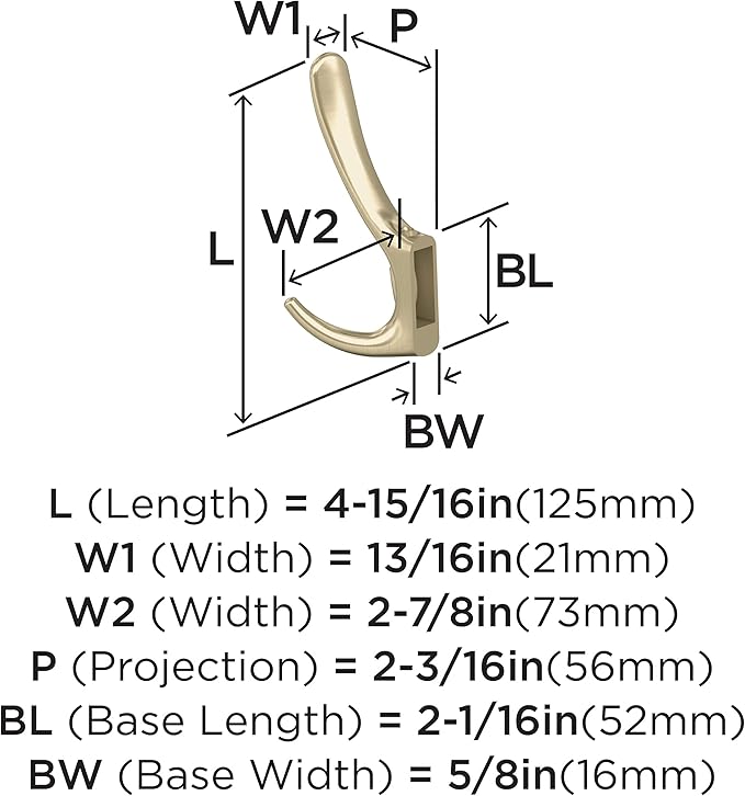 Amerock HBX37013BBZ | Finesse Triple Prong Decorative Wall Hook | Golden Champagne Hook for Coats, Hats, Backpacks, Bags | Hooks for Bathroom, Bedroom, Closet, Entryway, Laundry Room, Office