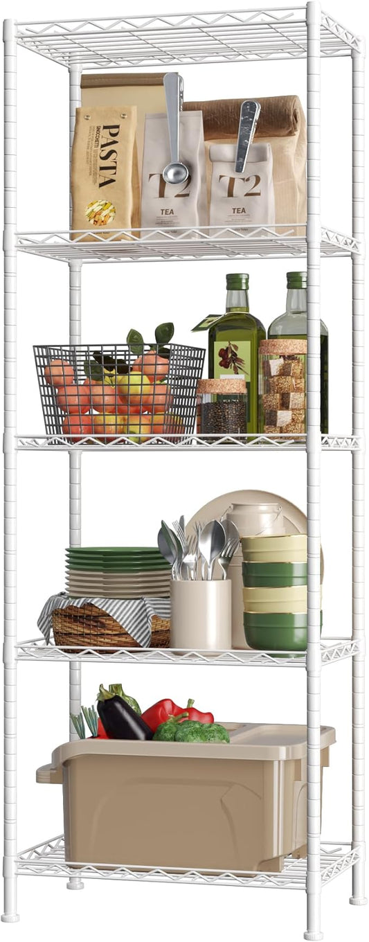 HOMEFORT 5-Shelving Unit, Adjustable Wire Shelving, Metal Wire Shelf Rack Organizer for Kitchen, Pantry, Closet, Bathroom, Laundry, White,21" W x 11" D x 53" H