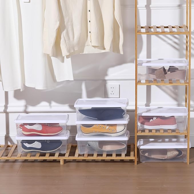 novelinks 6 Quart Clear Plastic Storage Bins with White Lids Stackable Box Craft Storage Organizing Container,12 Pack
