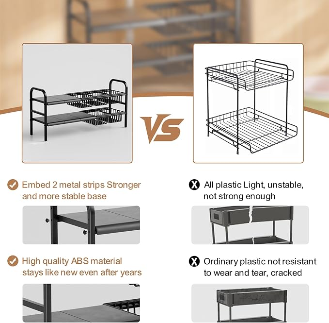 Under Sink Organizers and Storage,Detachable Panels and Baskets,Under Sink Storage,Adjustable 2 Tier Under Kitchen Sink Organizer (5 partitions)