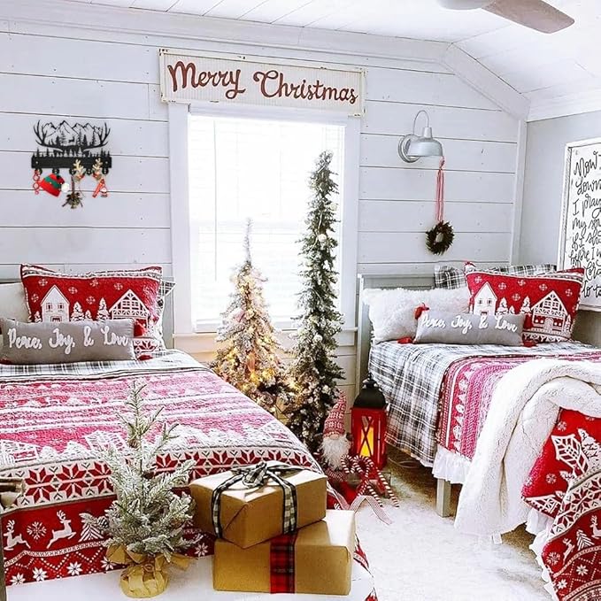 MAYJOYDIY Deer Antlers Key Holder for Wall, 11.8×7.9inch Christmas Decor, Forest Mountain Key Rack Hanger, 5 Alloy Hooks, Animal Theme for Living Room Hallway Office Gift