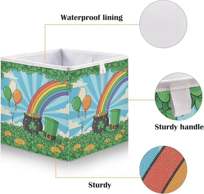 Bolaz St Patrick's Day Shamrock Field Leprechaun Hat Coins Closet Organizers Storage Cubes Storage Bins Shelf Baskets Containers for Home Room Office,Rectangle