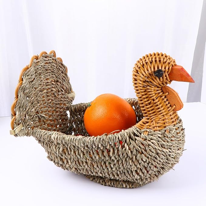 ARTIBETTER Woven Storage Basket 9.05X5.70X3.54In Portable Sundries Organizer with Straw Turkey Pattern Light Grey Home Storage Basket for Kitchen Dining Room