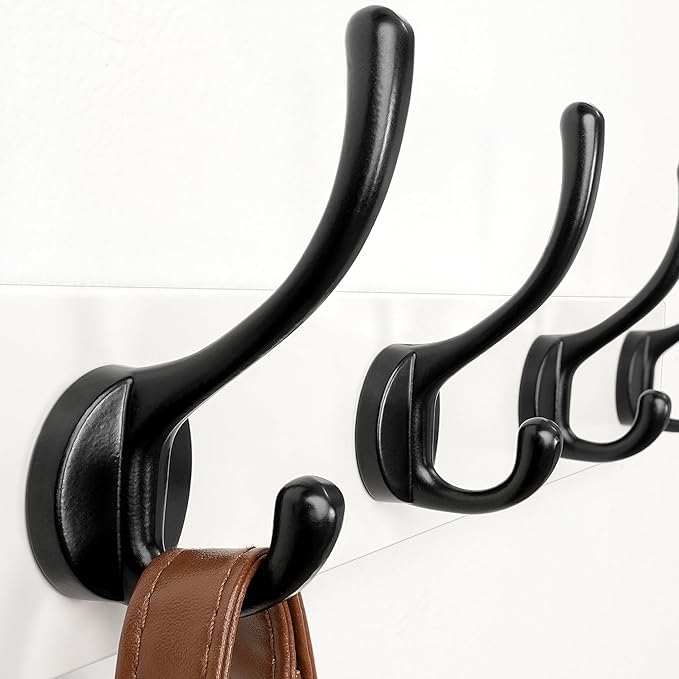 Dseap Wall Mounted Coat Rack: 16" Hole to Hole, Coat Hook Hanger with 5 Metal Hooks for Hanging Coats Towels Hats Clothes, White & Black, 2 Packs