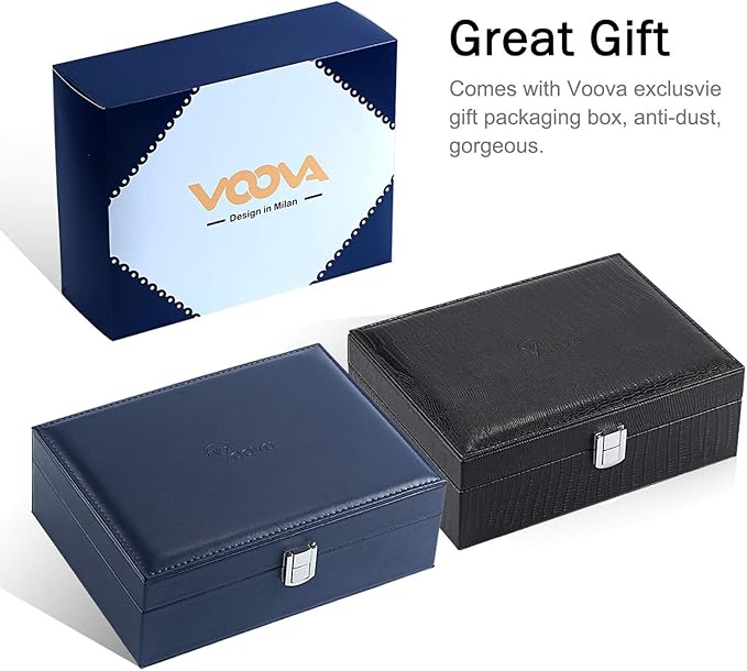 Voova Jewelry Box Organizer for Women Girls, 2 Layer Large Men Jewelry Storage Case,PU Leather Display Jewellery Holder with Removable Tray for Necklace Earrings Rings Braceletsï¼Vintage Giftï¼Navy Blue