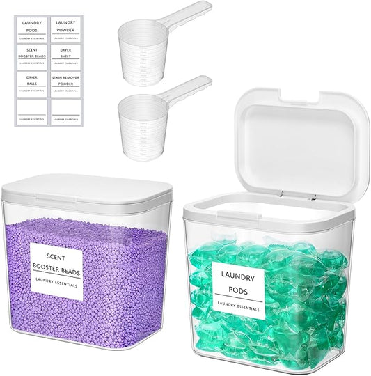 Lifewit Laundry Pods Container with Pop-up Lid, Laundry Room Organization, Dryer Sheet Holder for Washing Powder Scent Booster Beads, 2700 ml/0.72gal,2 Pcs