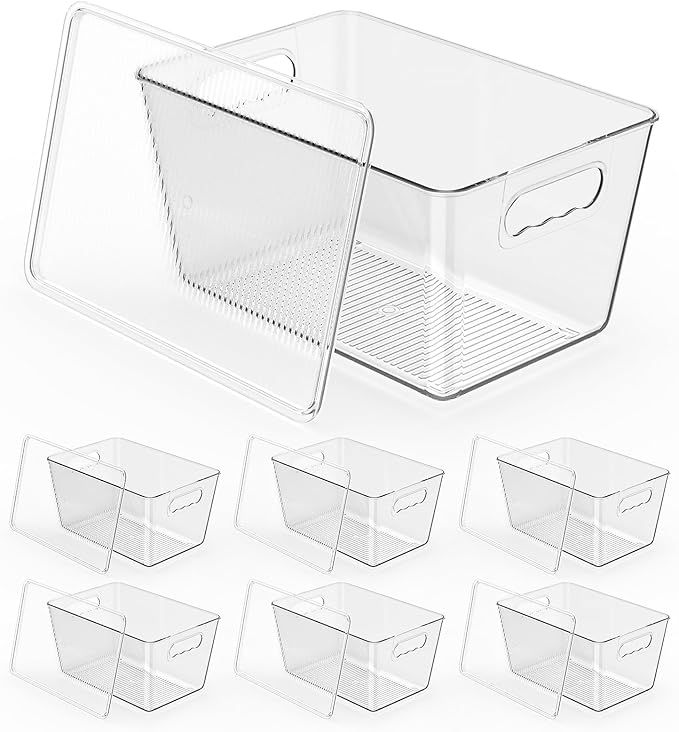 6 Pack Clear Stackable Storage Bins with Lids, Large Plastic Pantry Organizers and Storage Containers for Kitchen Cabinet, Fridge, Closet, Bathroom - BPA-Free Home Organization Must Haves