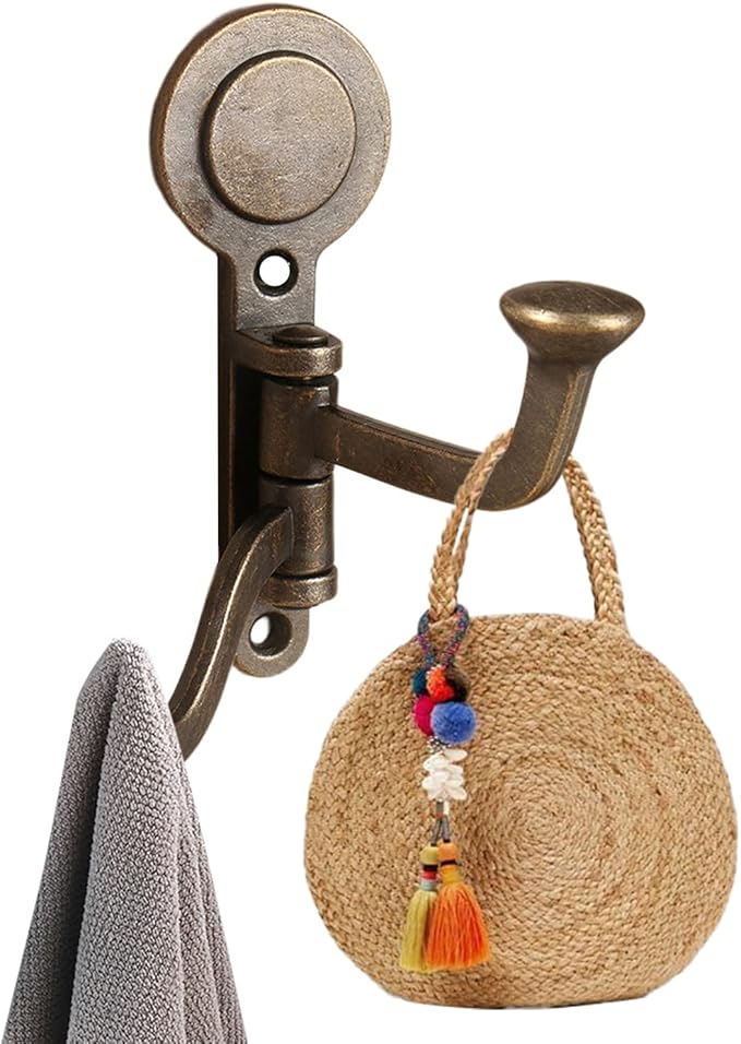 4PCS Rustic Swivle Hook, Zinc Alloy Swivel Coat Hook Wall Mounted Coat Hook Decorative Cast Iron Heavy Duty Double Hooks Vintage Robe Rv Bathroom Kitchen Garage Hooks (Double Hook)