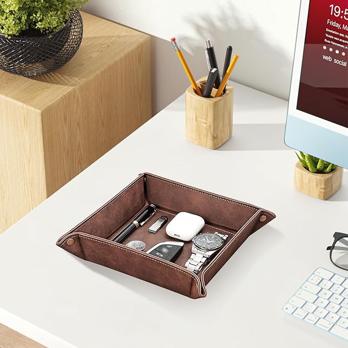 Portable Collapsible Canvas Storage Tray, 12x12 Inch, Multi-Functional Organizer for Home, Travel, Camping, Vanity, Kitchen, Outdoor Picnics (Brown)