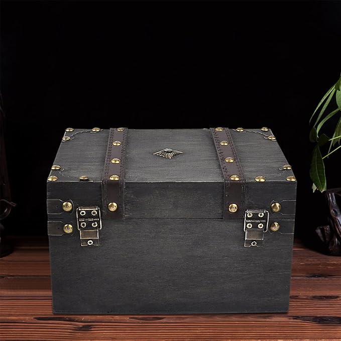 POWER UNICO FLOWER Vintage Treasure Lock Storage Box â Handmade Wooden Decorative Chest, Perfect Keepsake Box for Home DÃ©cor, Jewelry, Trinkets and Gift Storage (301-Combo2)