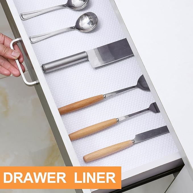 Shelf Liner for Kitchen Cabinets 16-inch: Waterproof Bathroom Drawer Mat 16" x 120 Inch White - Non-Adhesive Easy to Cut Eva Pantry Cupboard Liners for Shelves Dresser