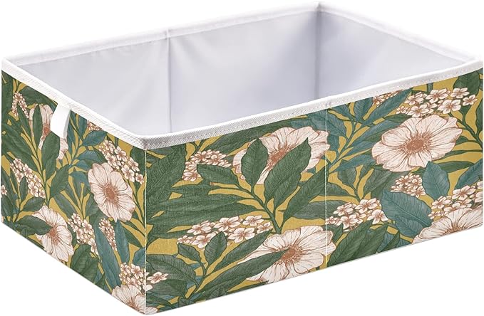 Blueangle Retro Floral Pattern Rectangle Storage Bin, 15.8 x 10.6 x 7 in, Large Collapsible Organizer Storage Basket for Home Décor