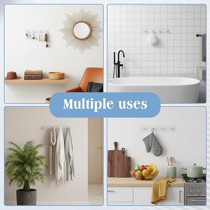 1 Pcs Adhesive Key Holder for Wall Acrylic Key Holder with 4 Hooks for Entryway, Door, Bathroom, Kitchen, Hang Keys, Hats, Dog Leashes, and Accessories (Transparent)
