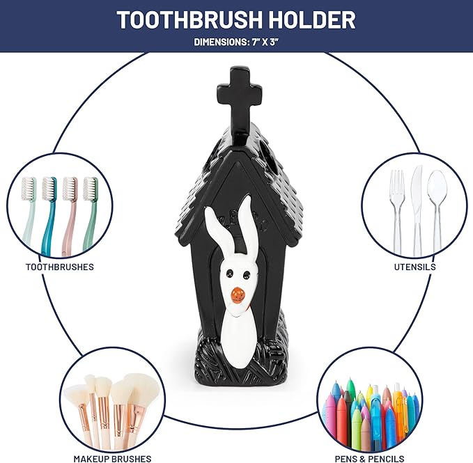 Disney Nightmare Before Christmas Toothbrush Holder - Black & White Resin Pencil Holder Features Zero - Bathroom Storage