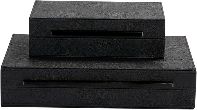 Set of 2 Decorative Boxes With Black Metal Handlesï¼PU Faux Leather Jewelry Boxes Modern Storgage Boxes With Lids Keepsake And Memory Boxes,Home Organizer Box (Black-Black, 2pack)