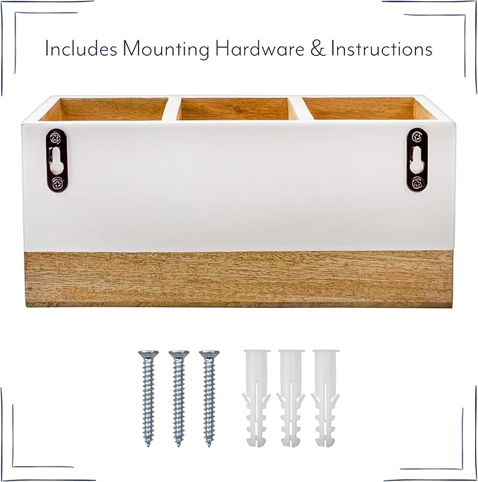 AuldHome Design Wood/Enamel Utensil Holder, Mango Wood 3-Compartment Farmhouse Cooking Caddy or Spoons/Forks/Knives Storage