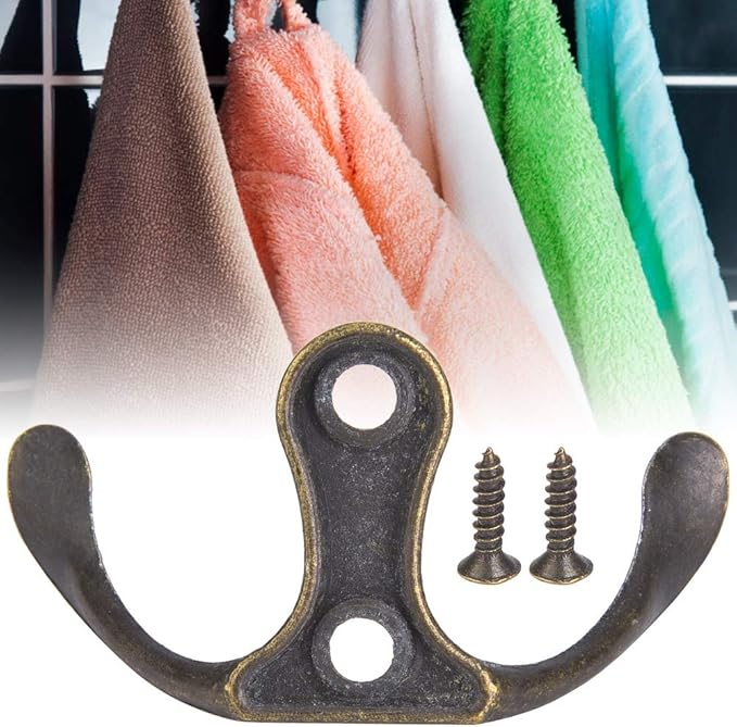 10 Pack Wall Hooks Coat Hooks, Towel Hook Double Prong Robe Hanger Wall Mounted Coat Rack Retro Utility Hooks for Hanging Towels Clothes Robes Bag Key Cup Hat, Zinc Alloy, Bronze