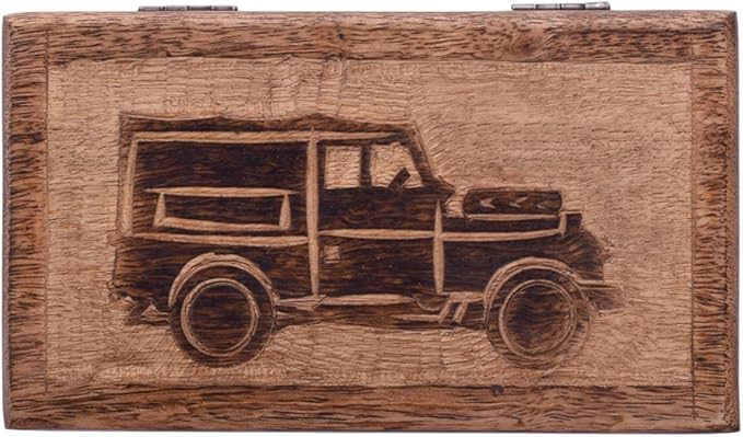 STORE INDYA storeindya, Handmade Wooden Jewelry Box - Keepsake Box - Storage Organizer - Multipurpose Box - Treasure Chest - Trinket Holder for Women Men Girls - Single (Automobile Collection)
