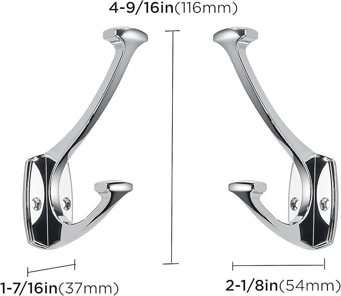 10 Pack Polished Chrome Hooks Decorative Heavy Duty Solid Large Coat Hooks for Towel Hanging Coats Robe Wall Mounted Towel Bags Door Back Bathroom Wall Hook.