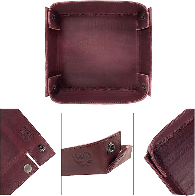 Hide & Drink, Leather Catchall Change Keys Coins Jewels Box Tray Big Storage, Handmade Includes 101 Year Warranty :: Sangria