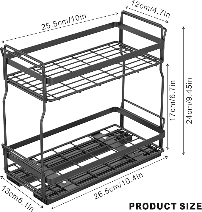 Pull Out Spice Rack Organizer for Inside Kitchen Cabinets, Heavy Duty Slide Out Seasoning Kitchen Organizer, 2 Tier Vertical Sliding Seasoning Organizer, 10.5" D x 5.1" W x 9.6" H