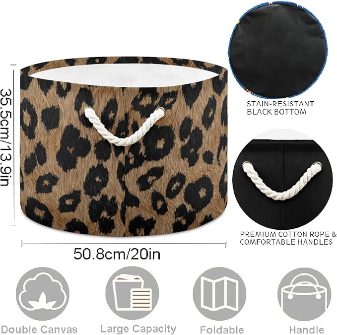 visesunny Classic Leopard Grain Laundry Baskets Fabric Storage Bin Storage Box Collapsible Storage Basket Toy Clothes Shelves Basket for Bathroom,Bedroom,Nursery,Closet,Office