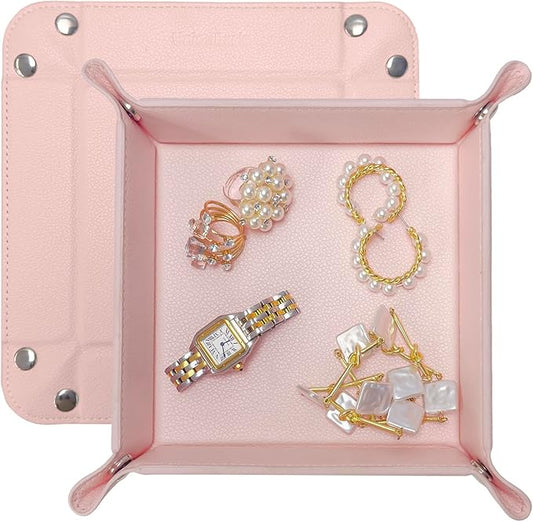 UnionBasic Valet Tray, Jewelry Tray for Rings Earrings, Entryway Catchall Caddy for Coins Keys Change, Nightstand Organizer Bedside Valet Holder, Trays for Electronic Gadgets, Lychee Pearl Blush