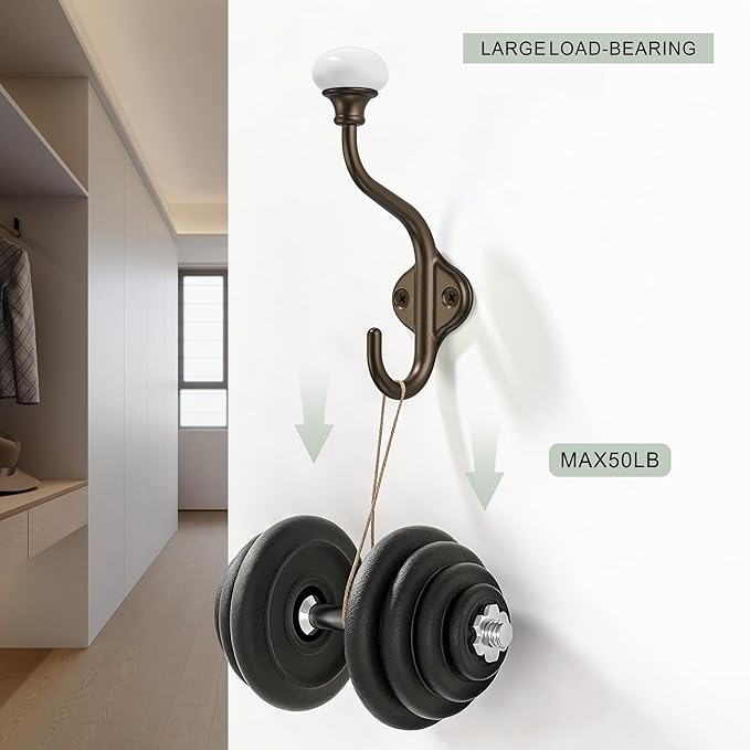 TUNNY Coat Hooks - 5 Pack Brown Towel Hooks Robe Hooks Decorative Wall Hooks for Bathroom Bedroom Kitchen Towel Robe Clothes Cabinet Closet Bathroom Hardware