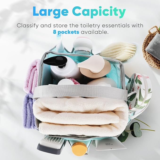EUDELE 2 Pack Mesh Shower Caddy Portable for College Dorm Room Essentials, Shower Caddy Dorm with 8-Pocket Large Capacity,Shower Bag for Beach,Swimming,Gym
