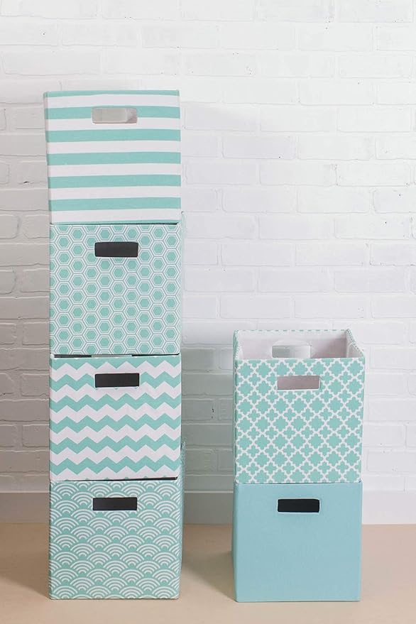 DII Hard Sided Collapsible Fabric Storage Container for Nursery, Offices, & Home Organization, (11x11x11) - Lattice Aqua