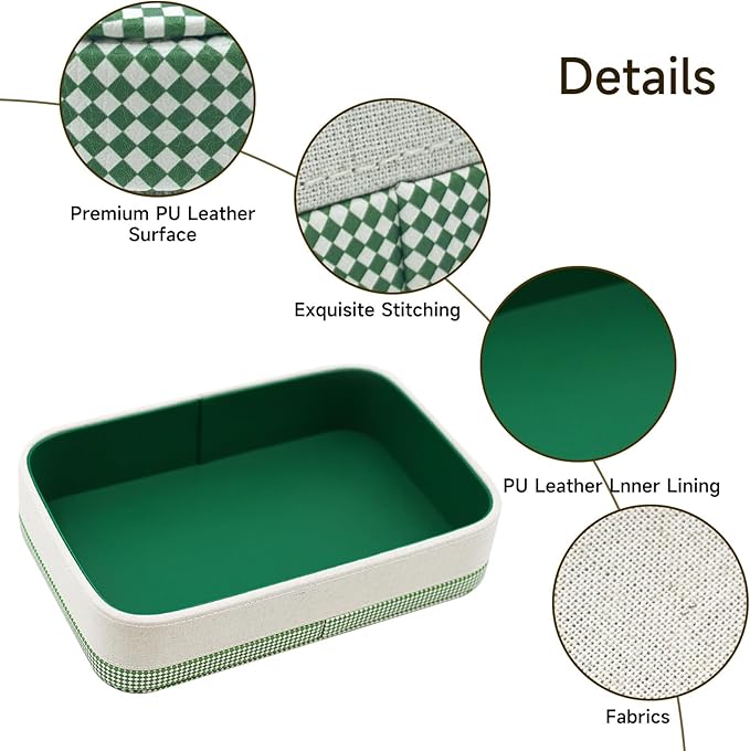 TUNJILOOL Jewelry Tray Leather Valet Jewelry Box Nightstand Organizer, Bedroom Dresser Bedside Organizer Countertop Catch Key,Wallet,Phone,Watch,Coin,Glass Unique House Warming Gifts