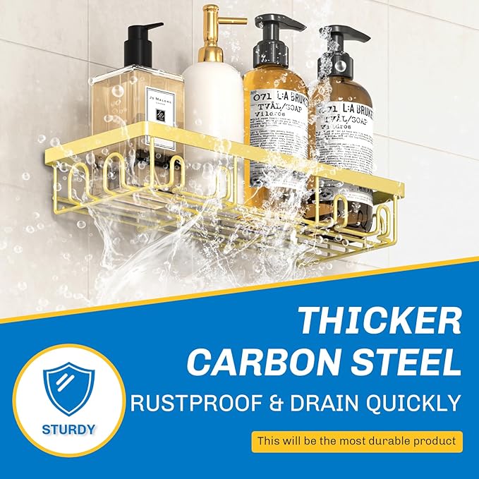Shower Caddy 9 Pack,Adhesive Organizer for Bathroom Decor Accessories & Kitchen Storage,No Drilling,Large Capacity,Rustproof Stainless Steel Organizer,Home Decor Shelves (Yellow 9 Pack)