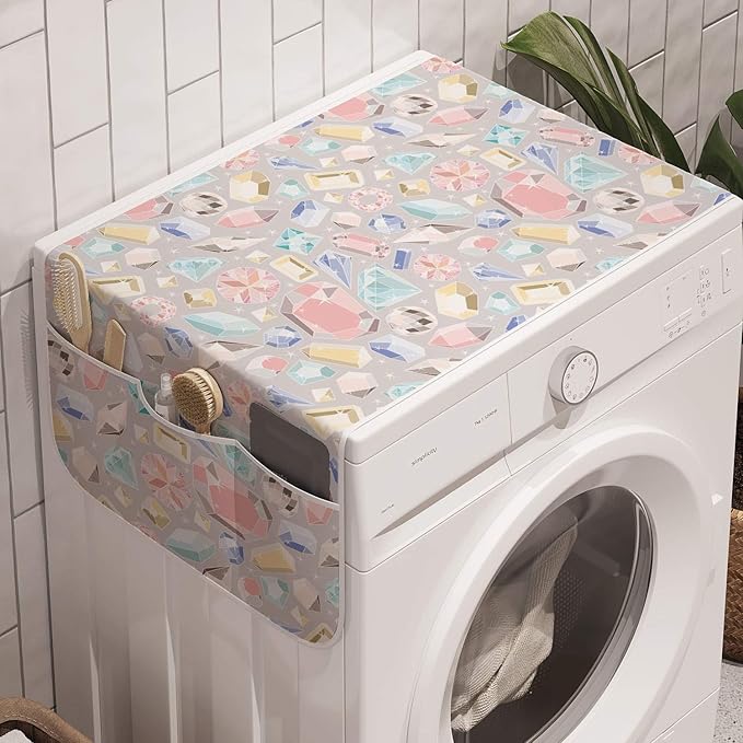 Ambesonne Pastel Washing Machine Organizer Pack of 2, Colorful Diamond Gemstone Rich Feminine Women Fashion Theme Digital Print, Anti-Slip Cover for Washers Dryers, 47" x 18.5", Pastel Coconut