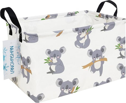 LANGYASHAN Rectangular Storage Bin Collapse Canvas Fabric Cartoon Storage Basket with Handles for Organizing Home Kitchen Boys and Girls Toys Office Closet Shelf Baskets (Rec Koala)