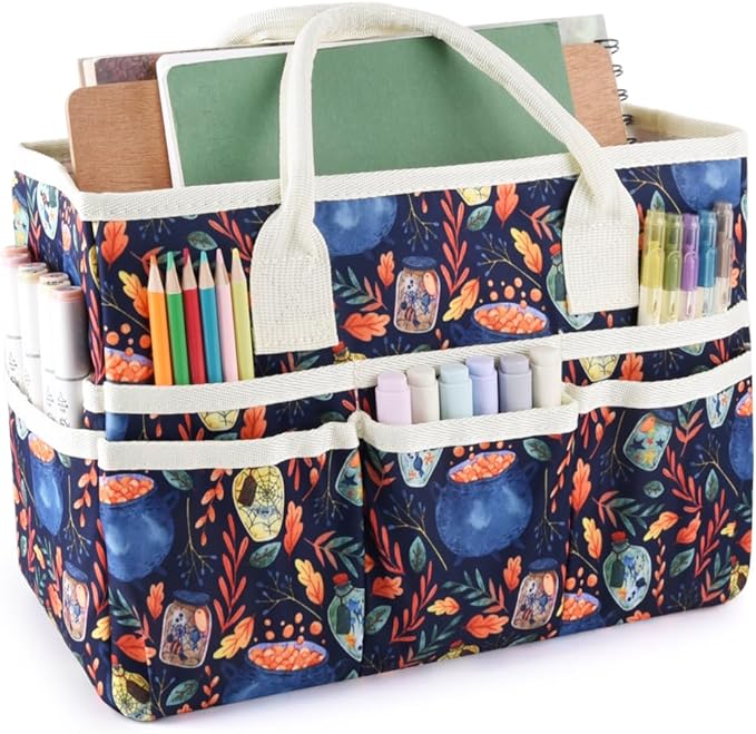 E-WEICHEN Craft Organizer Tote Bag Art Storage Caddy with Multiple Pockets Containers for Art,Craft,and Office Supplies Storage.Black Magic