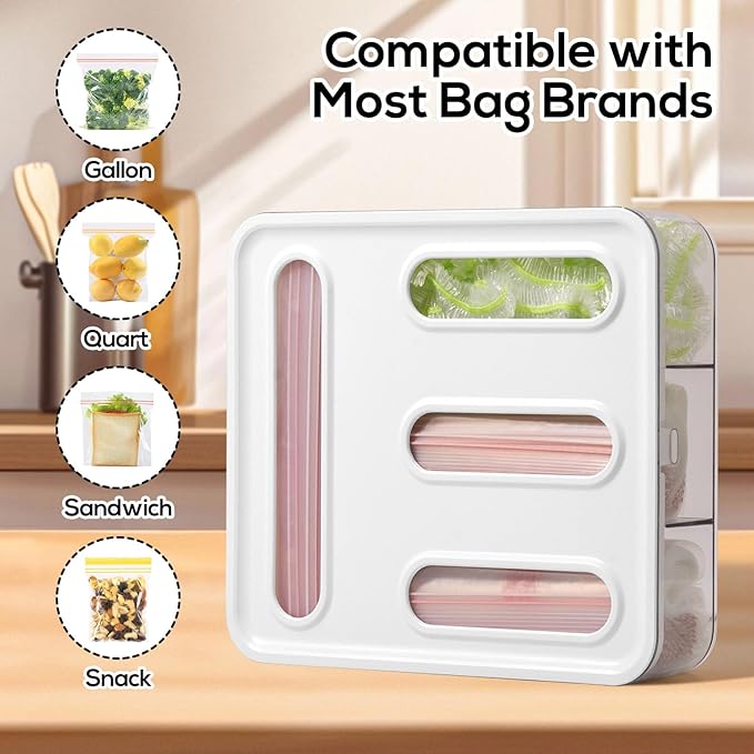 Food Storage Bag Organizer, 4 in 1 Plastic Bag Organizers for Gallon, Quart, Snack & Sandwich Bags, Kitchen & Drawer Storage, Food-Grade BPA-Free