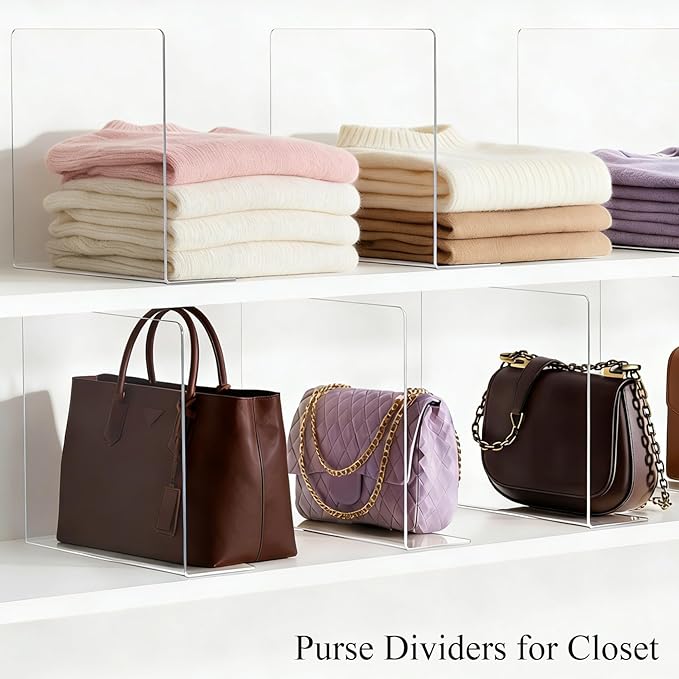 Shelf Dividers for Closet Organization: 12" Tall x 12" Deep Acrylic Shelf Dividers for Clothes Sweater Purse - Clear Closet Organizers and Storage Separators for Shelves, 12Pack