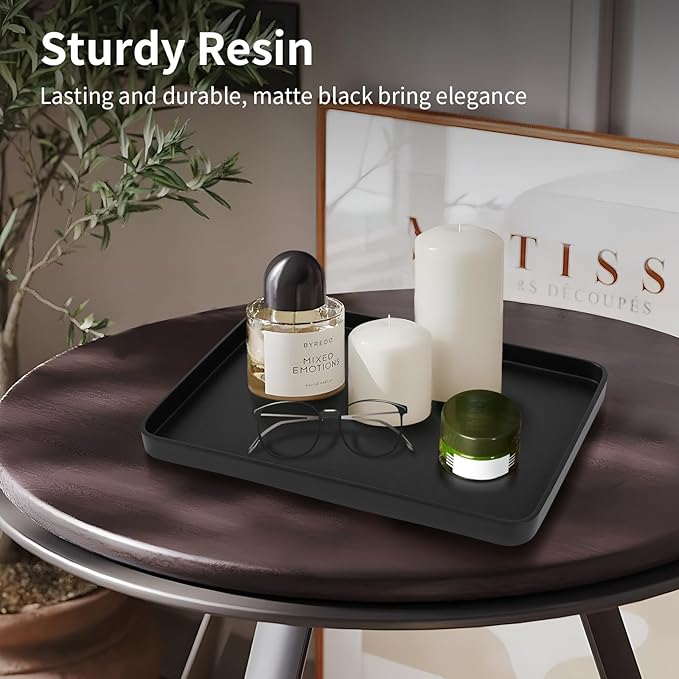 Bathroom Sink Vanity Tray, Large Resin Bathroom Tray, Rectangle Perfume Organizer, Decorative Tray for Vanity Dresser Countertop Living Room Kitchenï¼Blackï¼