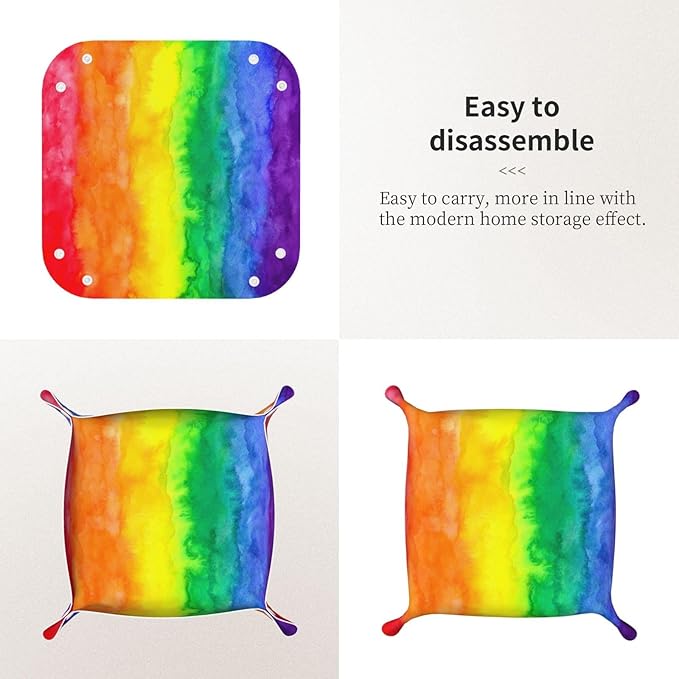Rainbow Wash Leather Vanity Tray Desktop Storage Organizer, Decorative Catchall Perfume Tray, Bathroom Valet Tray,Nightstand Caddy Holder for Keys Phone Wallet Coin Jewelry, S