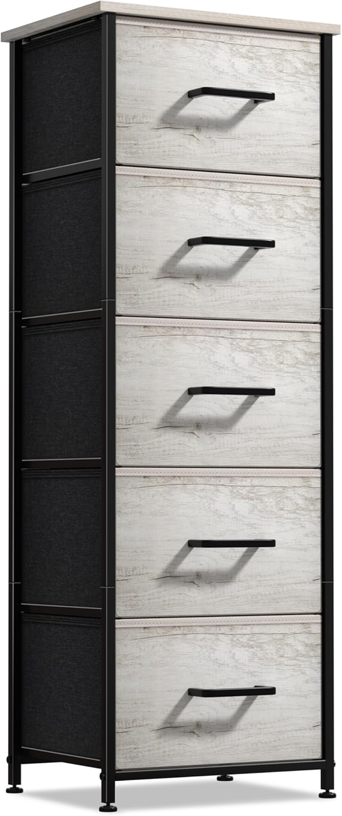 Sorbus Nightstand Dresser with 5 Faux Wood Drawers â Tall Bedside Table Chest with Storage, Steel Frame, Wood Top, Easy Pull Fabric Bins for Bedroom, Living Room, Closet & Dorm Furniture Lamp Stand