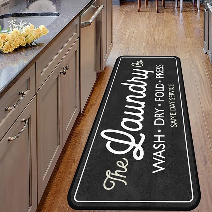 Laundry Room Long Rug Area Rug Non-Slip Floor Mat Waterproof Farmhouse Carpet for Kitchen 72" x 24"(Black-3)