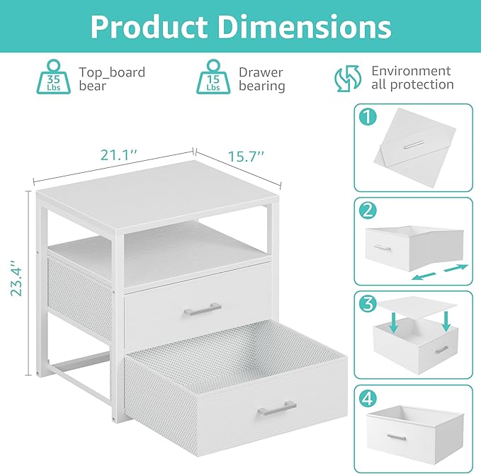 BOLUO Closet Drawers White Fabric 2 Drawer Small Dresser for Closet Organizers and Storage Bedroom Dorm Modern